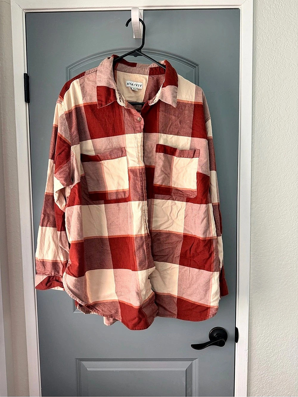 AVA & VIV Women's Plaid Button Down Shirt 1X Like New